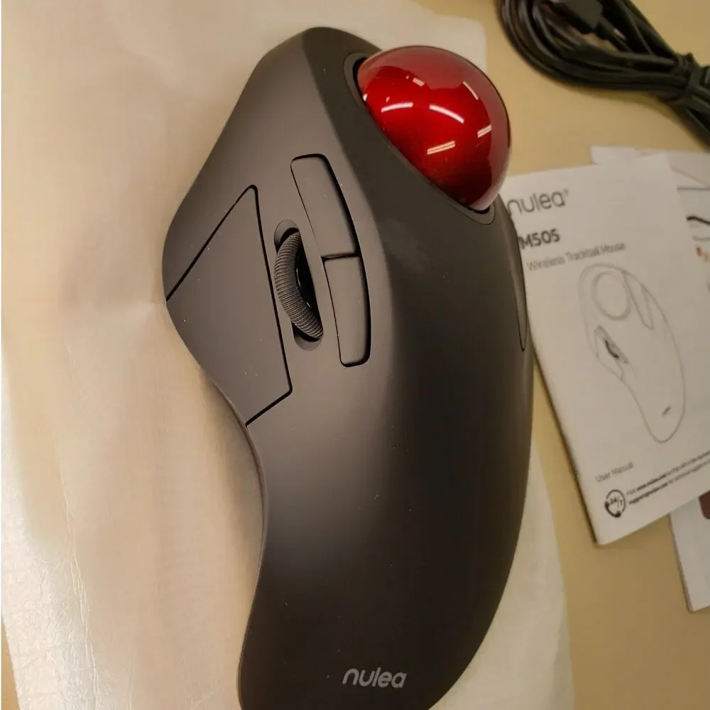 Nulea M505 Wireless Ergonomic Trackball Mouse, Rechargeable, Bluetooth or USB